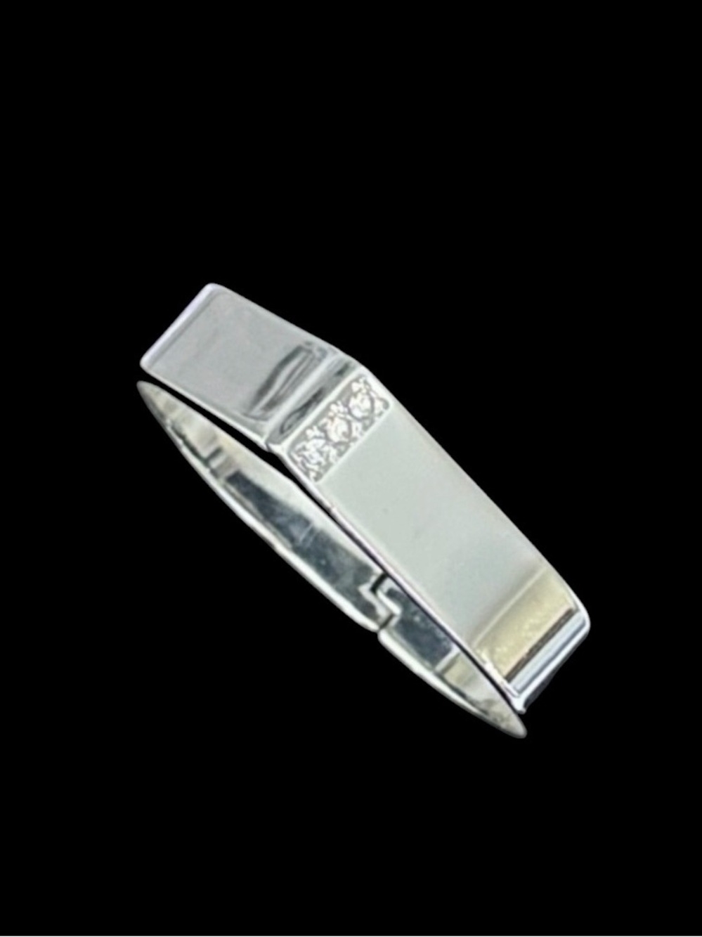 Bebe Silver with Crystals Hinged Bangle Bracelet